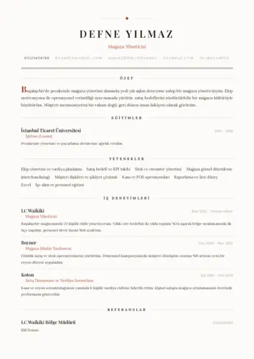 Yönetici CV Örnekleri cv indir